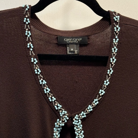 2 piece Karen Kane brown cardigan set - sweater size M, tank size M, teal beads - Picture 4 of 9